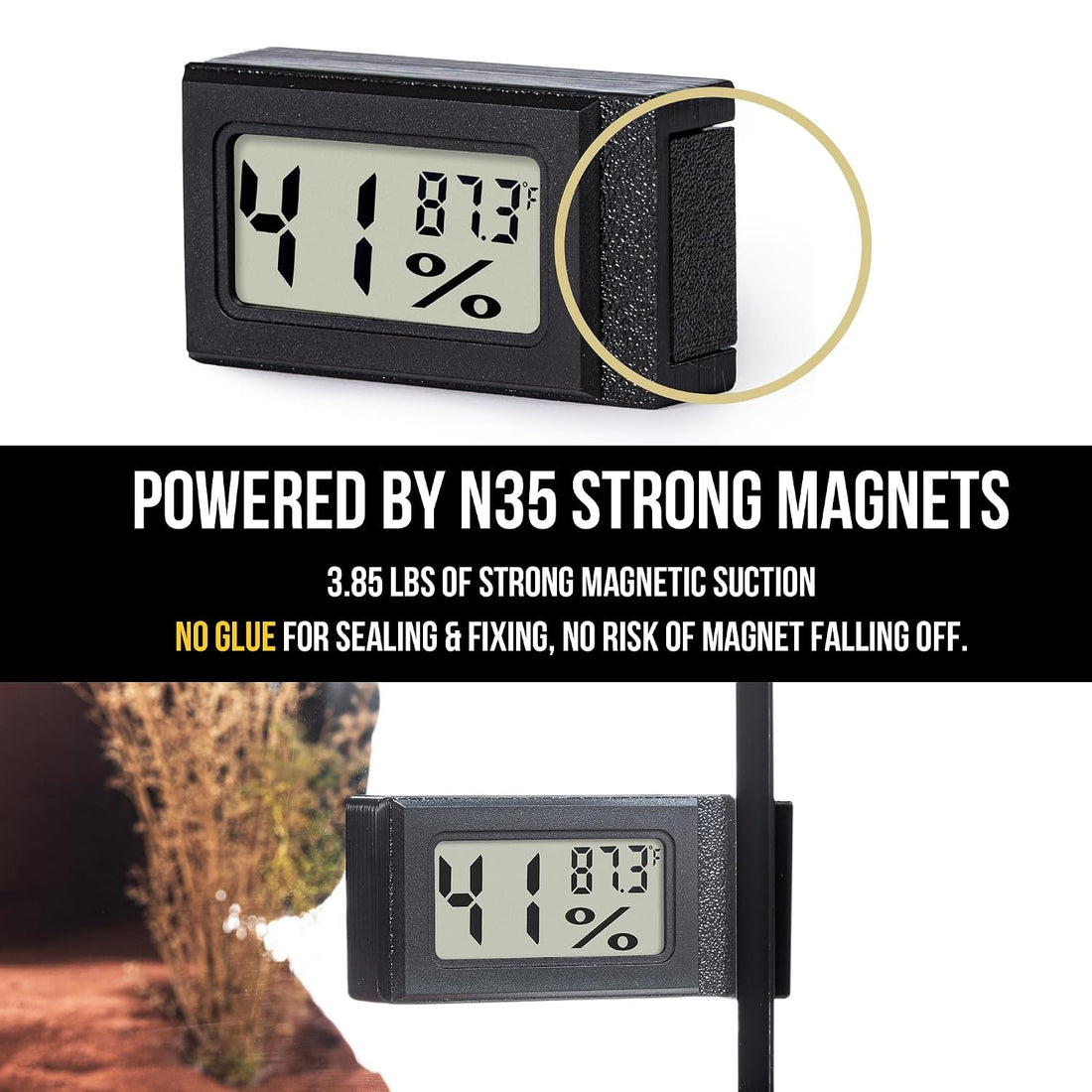 Magnetic Side‑Mount Reptile Thermometer and Humidity Gauge - 2 Pack