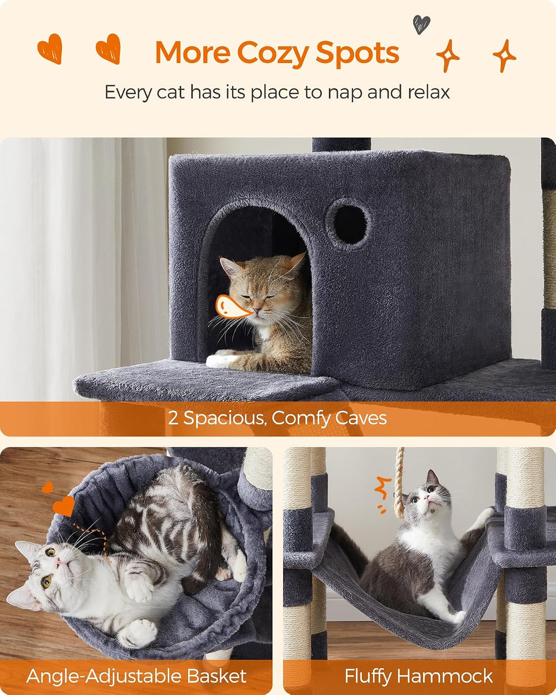 Feandrea Cat Tree, 81.1-Inch Large Cat Tower, Multi-Level Condo