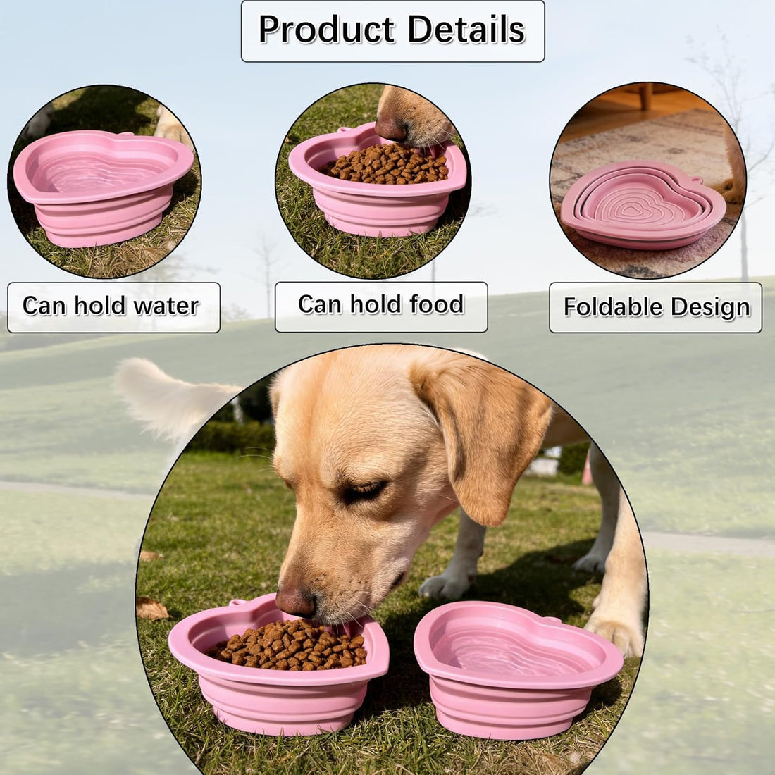 3 Pack Dog Collapsible Bowl & Sun Hat, Pet Cap with Ear Hole, Pink,S