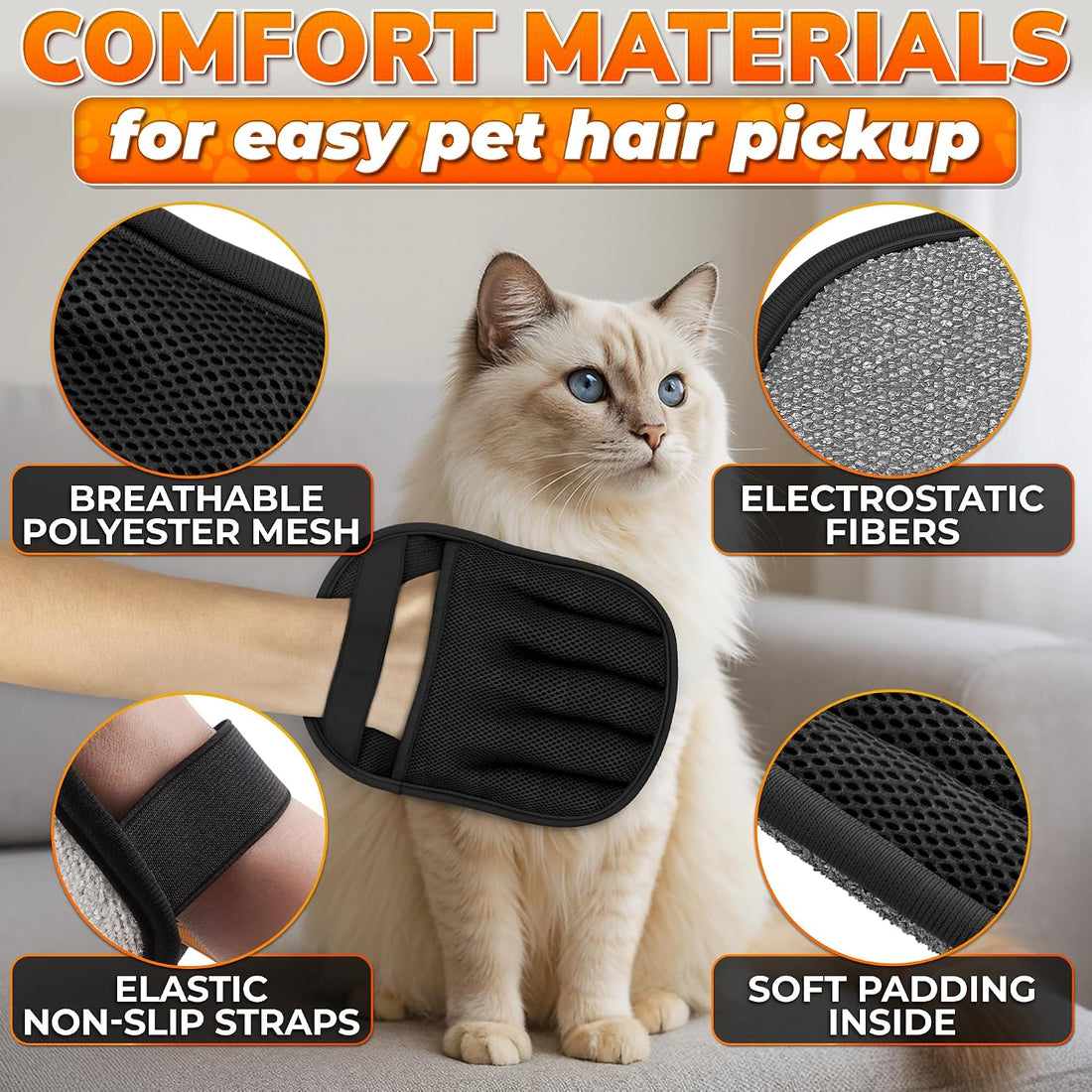 Cat Hair Remover Glove, Electrostatic, Reusable, 9.25 x 6.69 Inch