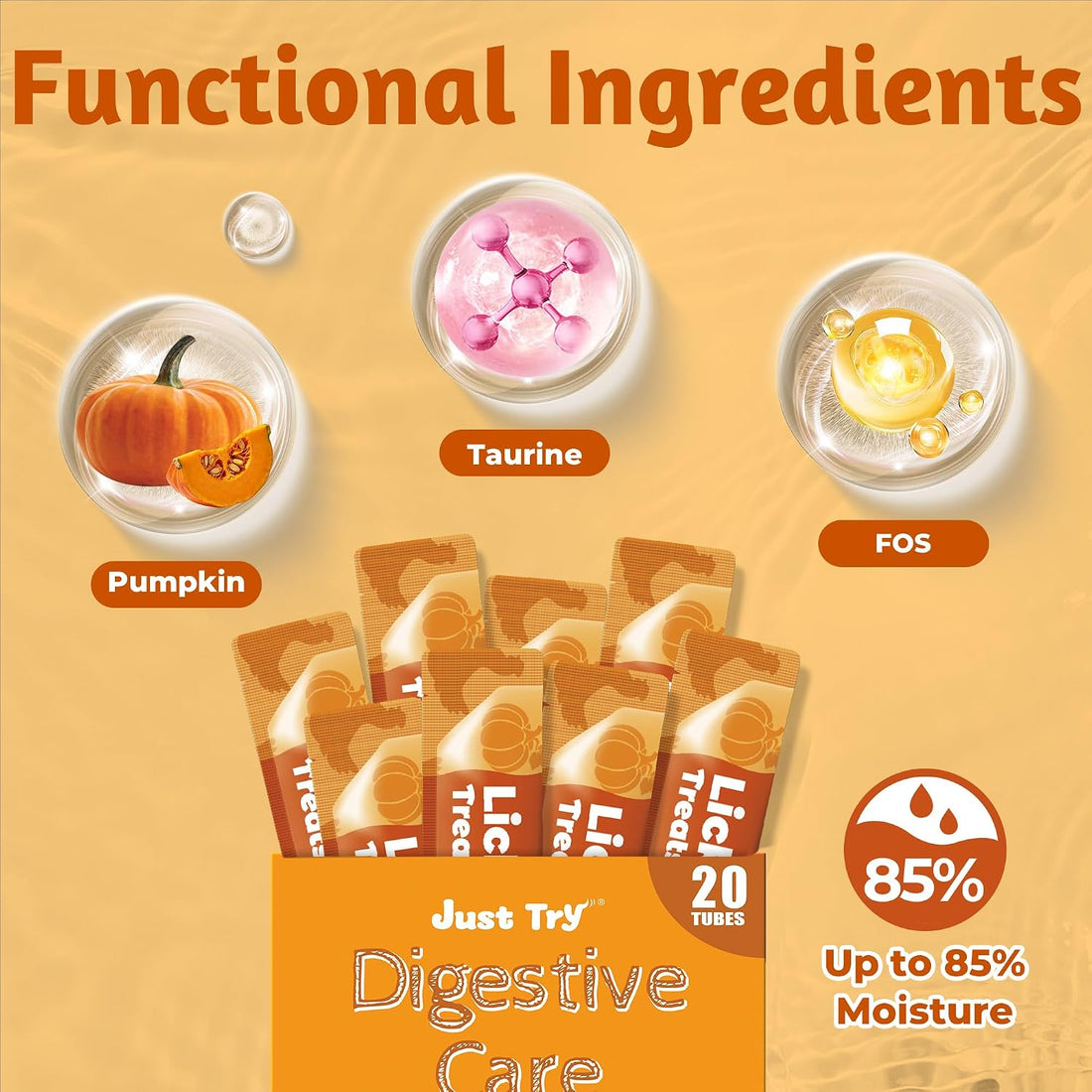 Just Try Pumpkin Lickable Cat Treats with Taurine, 20 Tubes