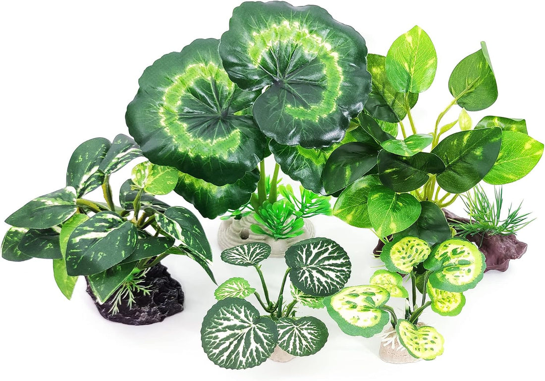 5Pack Tall Aquarium Plants - Reptile Habitat Plants Realistic Silk