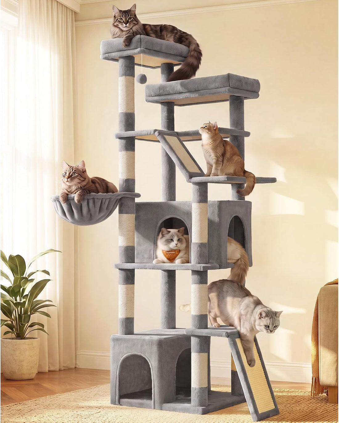 Feandrea Large Cat Tree, 72.6" Tall Sturdy Cat Tower for Indoor