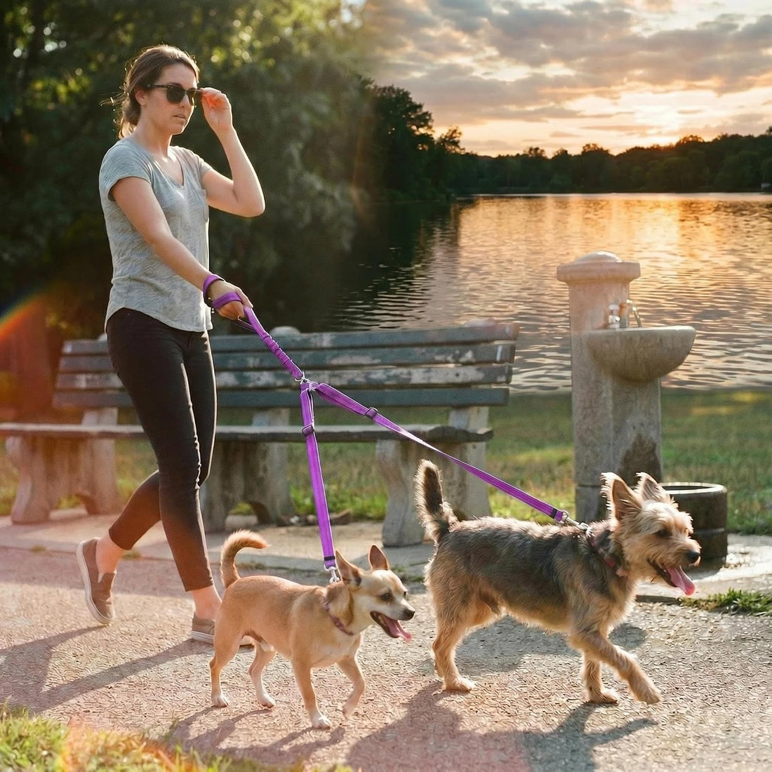 Double Leash for Two Dogs, No Tangle Bungee Dog Leash