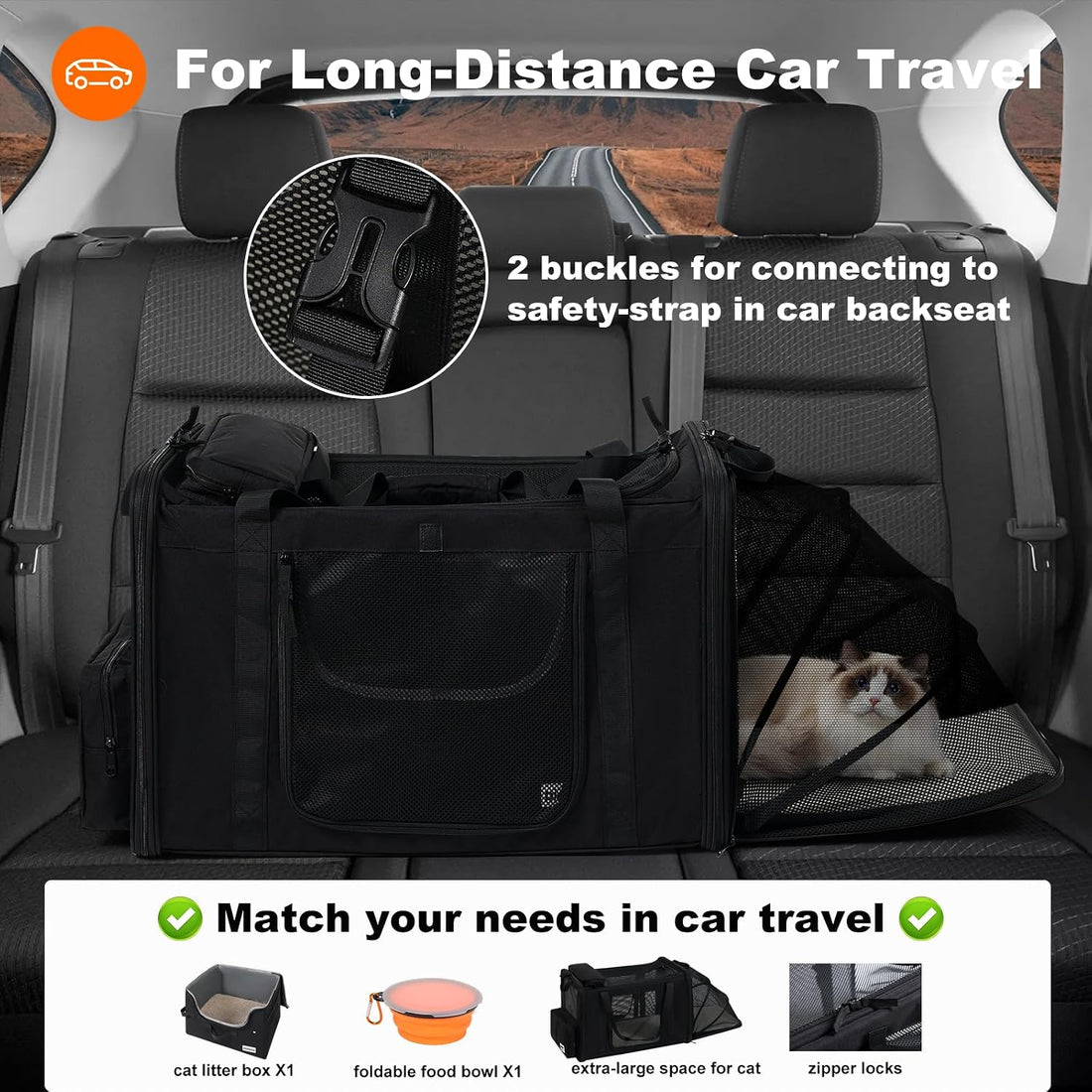 pidipiti 25x17x17 Extra Large Expandable car cat Carrier with