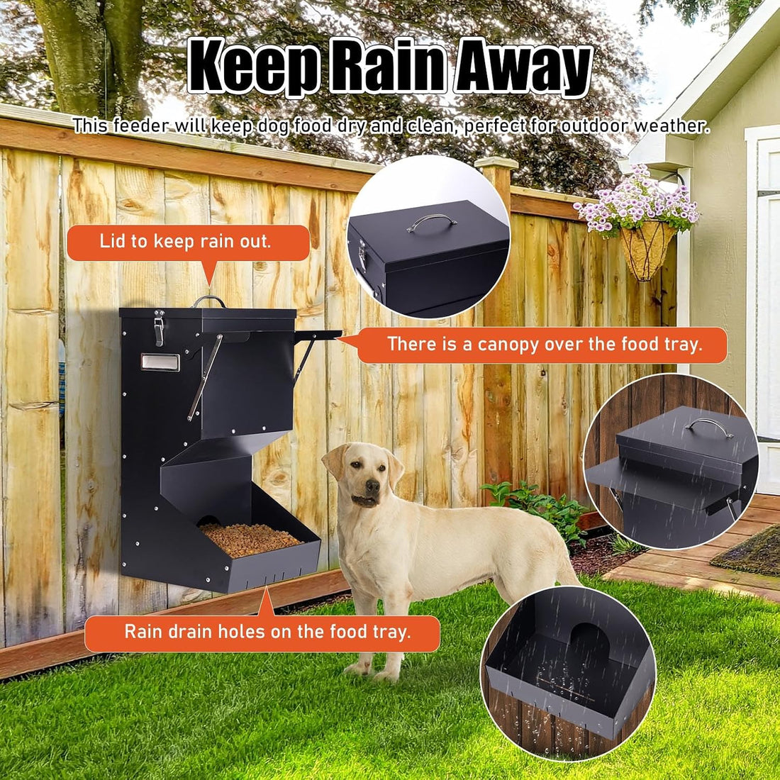 Outdoor Automatic Dog Feeder Large Breed 25 lbs Gravity Dog Feeder
