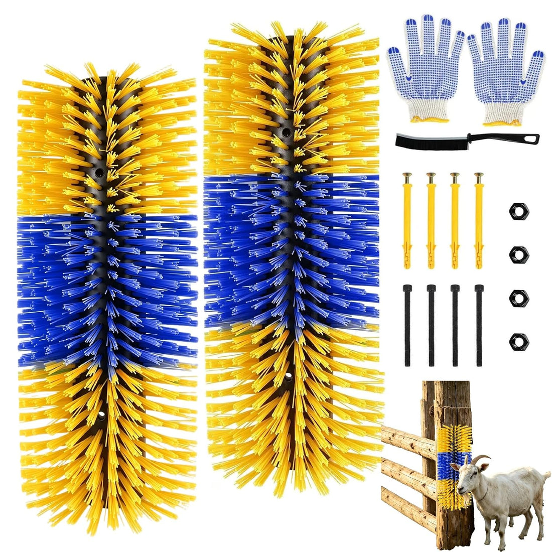 2PCS Livestock Scratching Brushes, Horse Scratcher Goat Brush Post