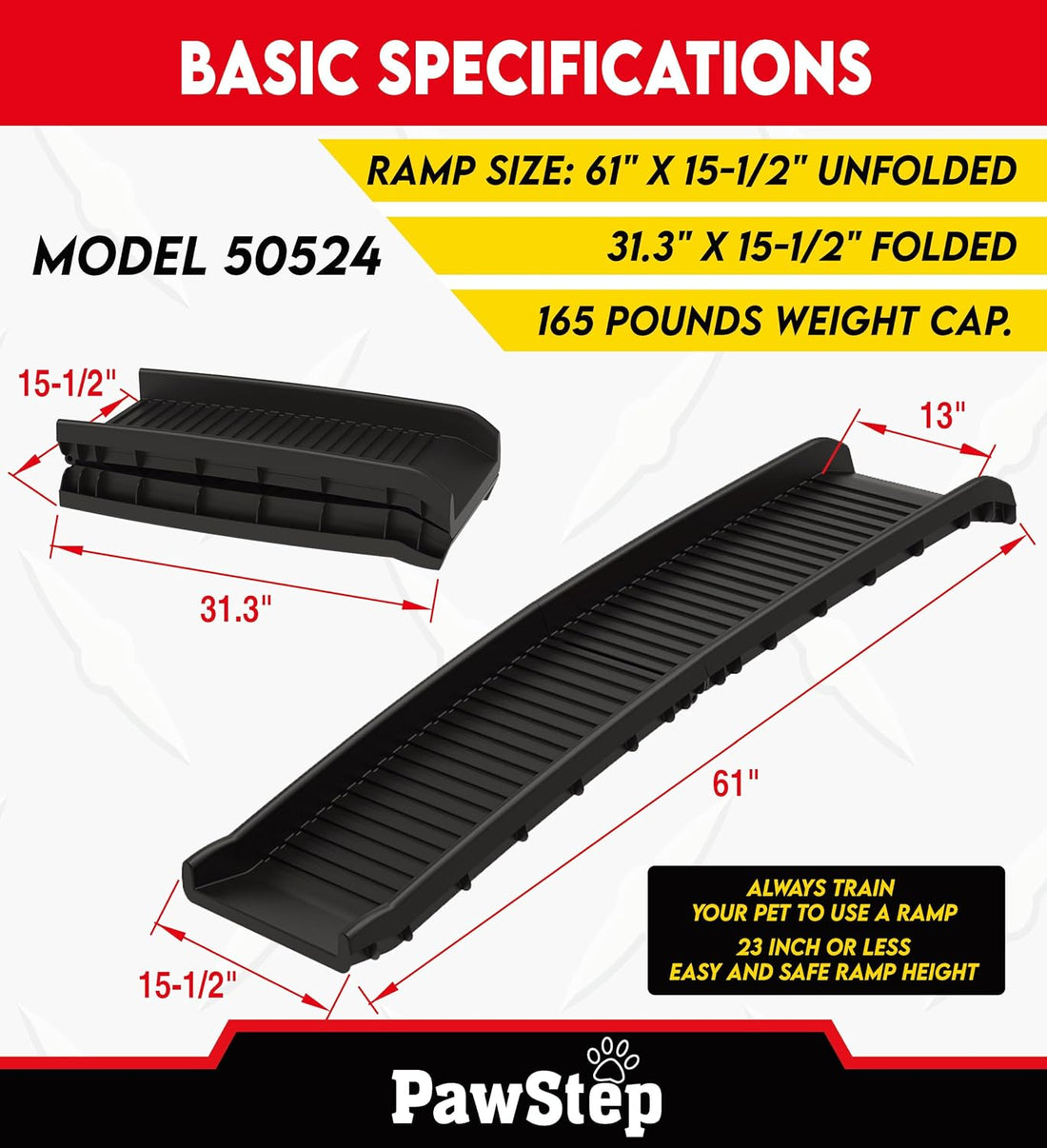 PawStep 61" Folding Pet Ramp, Portable Dog Ramp for Cars, SUVs