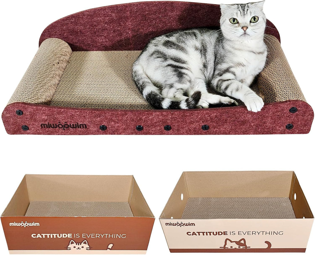 miwoowim 26'' Large Cardboard Cat Scratcher Bed and Box Set