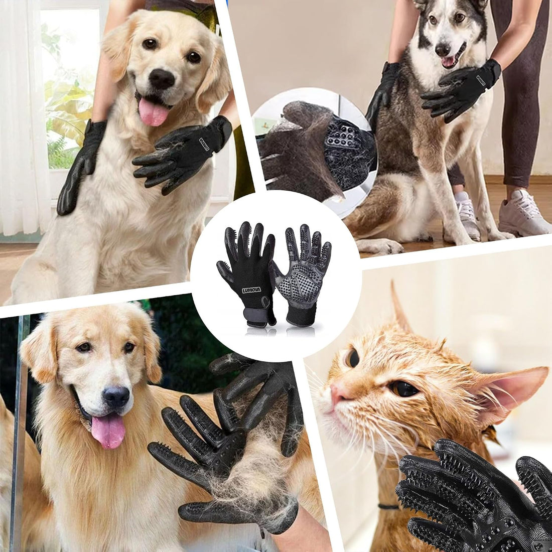 Pet Grooming Glove – Patented Rubber-Massage Shedding Bath & Hair