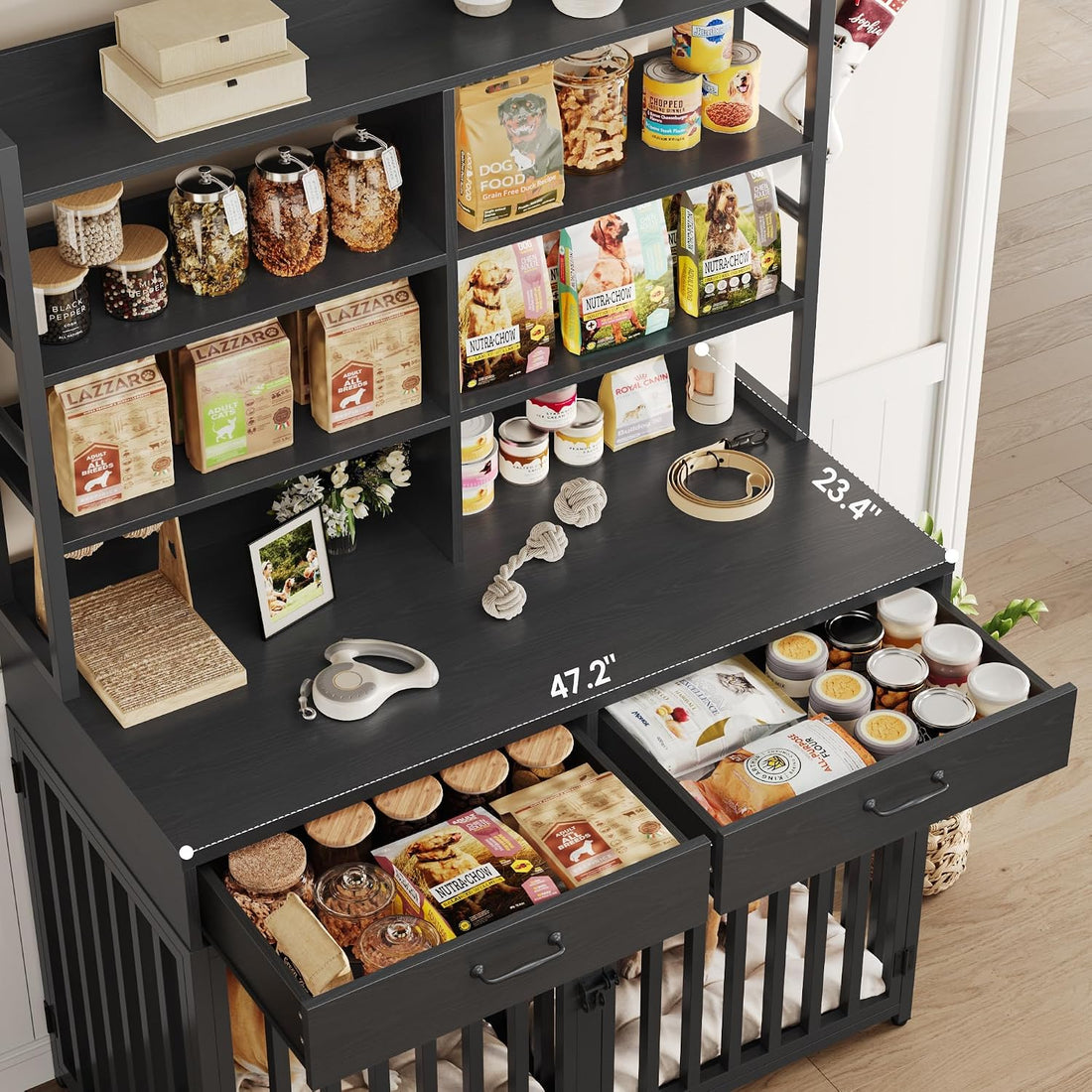 Keyluv 71''H x 47.2''W Large Dog Crate Furniture with 4-Tier Shelves