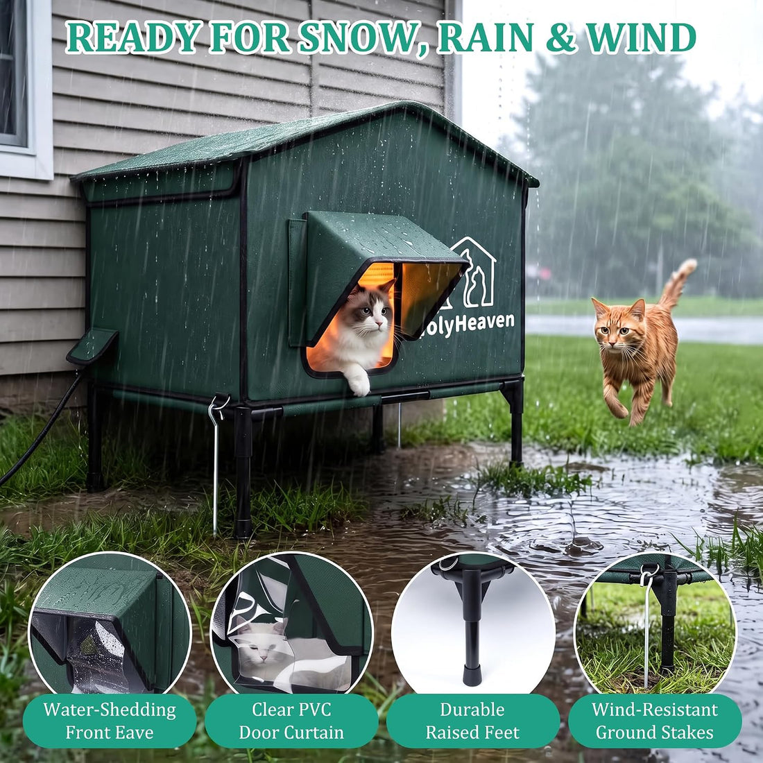 Extra Large PU Leather Heated Cat House for Outside