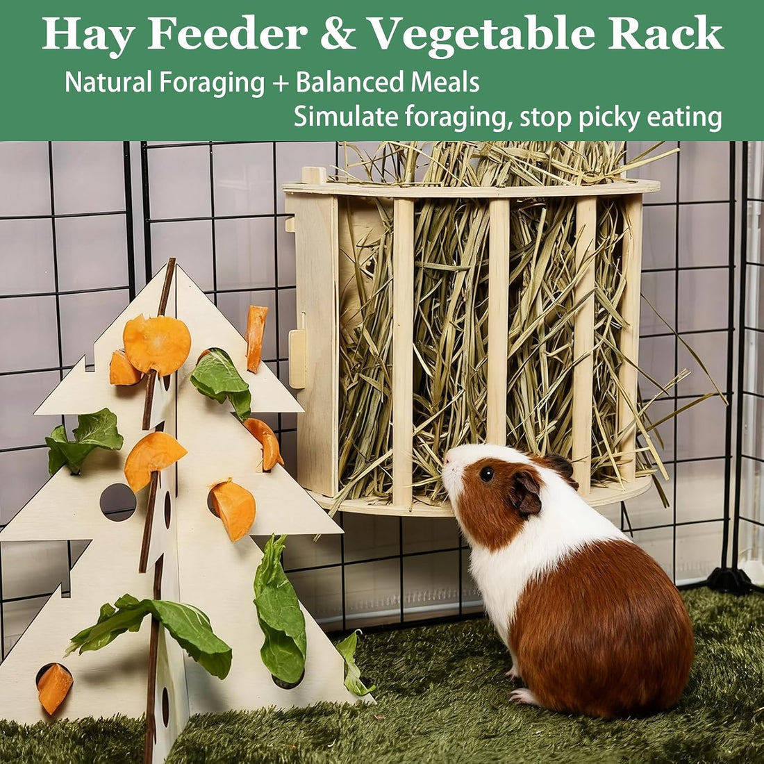 Guinea Pig Hay Feeder Wooden Rabbit Hay Rack Bunny Treat Holder
