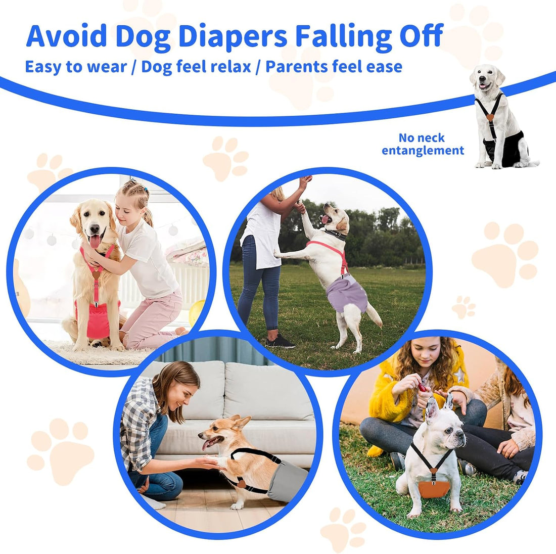 Dog Suspenders for Diapers, Adjustable Nylon 2pcs (Small, Black)