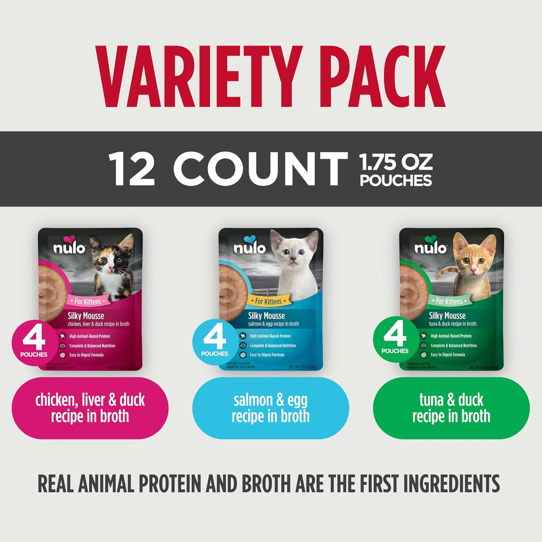 Nulo Wet Kitten Food, Silky Mousse, Variety Pack, 1.75 oz x 12