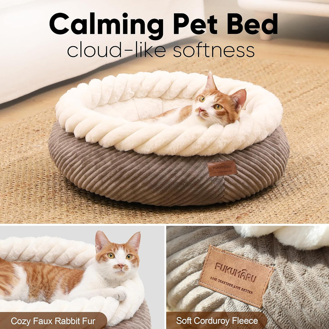 FUKUMARU Cat Bed, Calming Donut Dog Beds