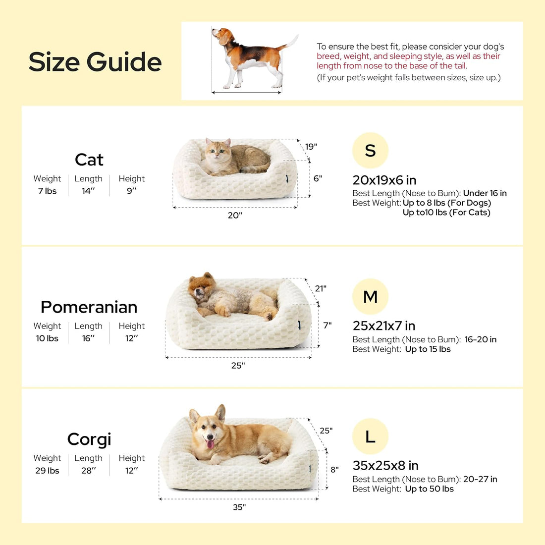 Bedsure Washable Fluffy Cute Dog Beds for Small & Medium Dogs, 25in