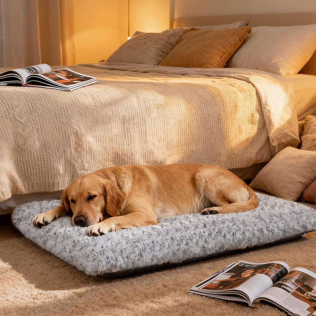 Dog Bed Large Size, Plush Washable Pet Bed Mat, Dog Crate Bed 35"x23"