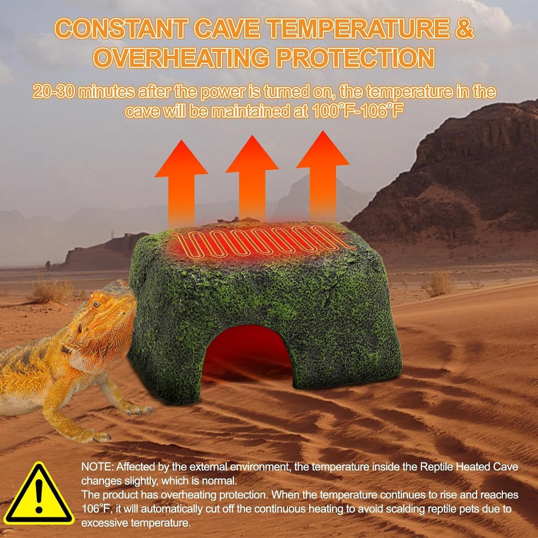 MECESOR Reptile Hide Cave with Heated Basking Platform