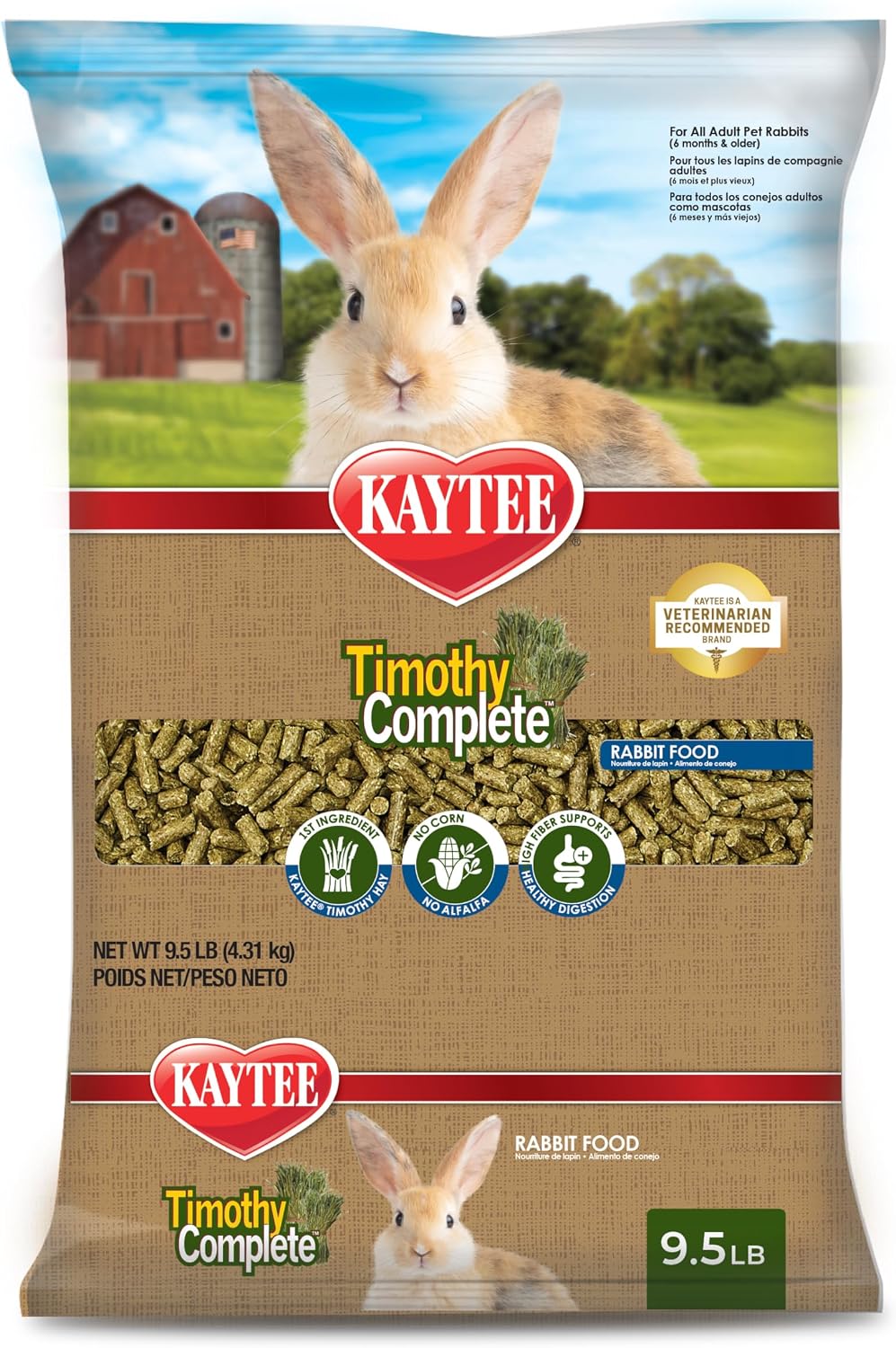 Kaytee Rabbit Food, Timothy Complete Rabbit Food Pellets, 9.5 Pounds