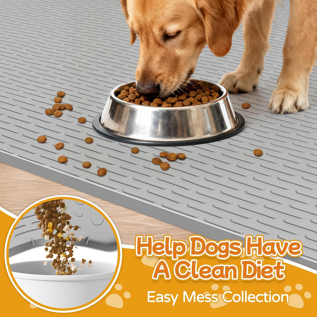 Dog Food Mat 50" x 35" Large Silicone Mat with Raised Edge Gray