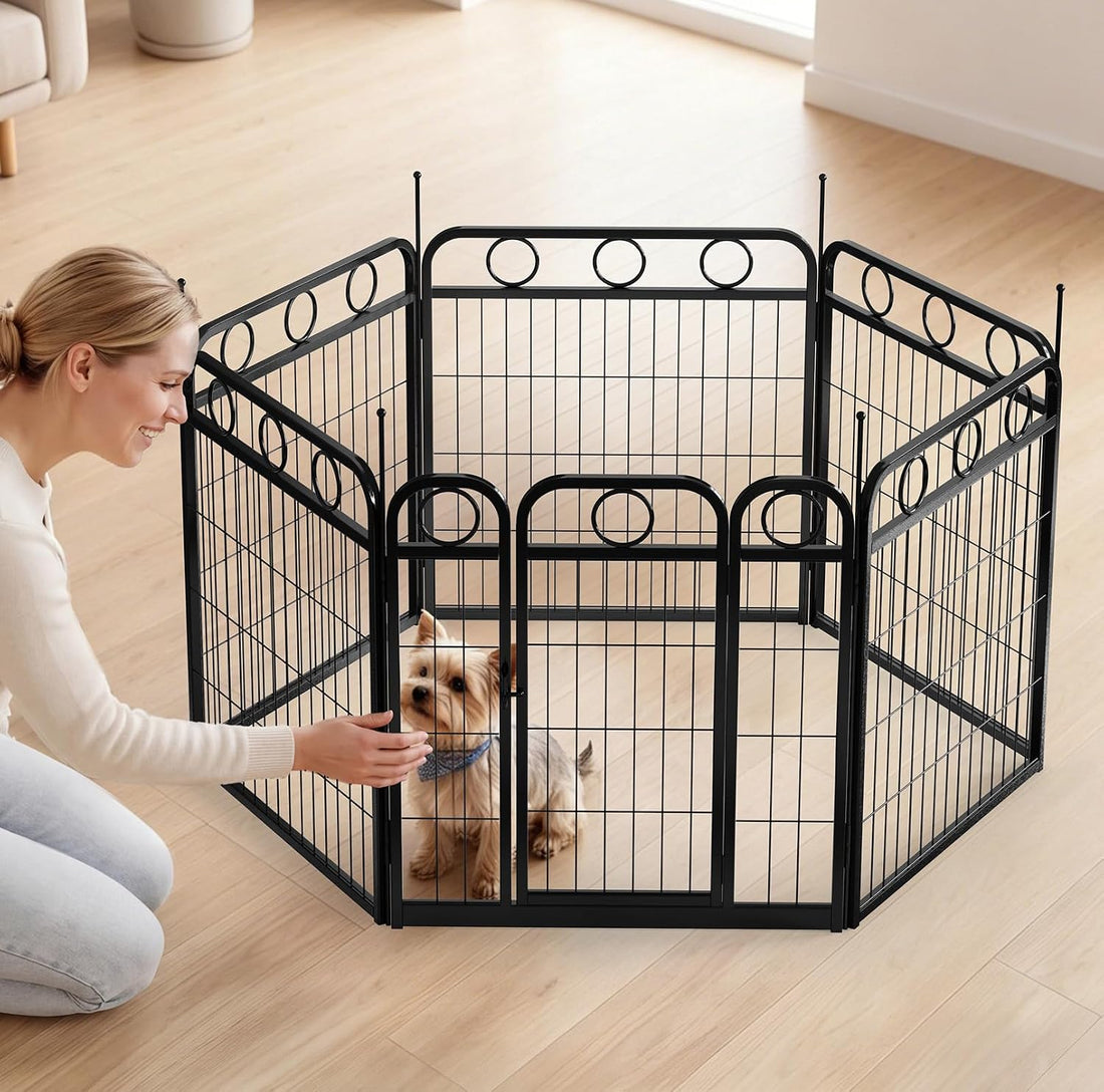 Dog Playpen Indoor Outdoor, 24 Inch 6 Panel Metal Dog Pen with Door