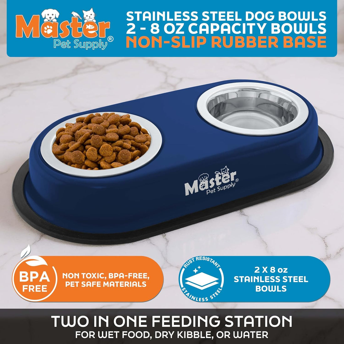 Master Pet Supply Double Dog Bowls Set with Elevated Base