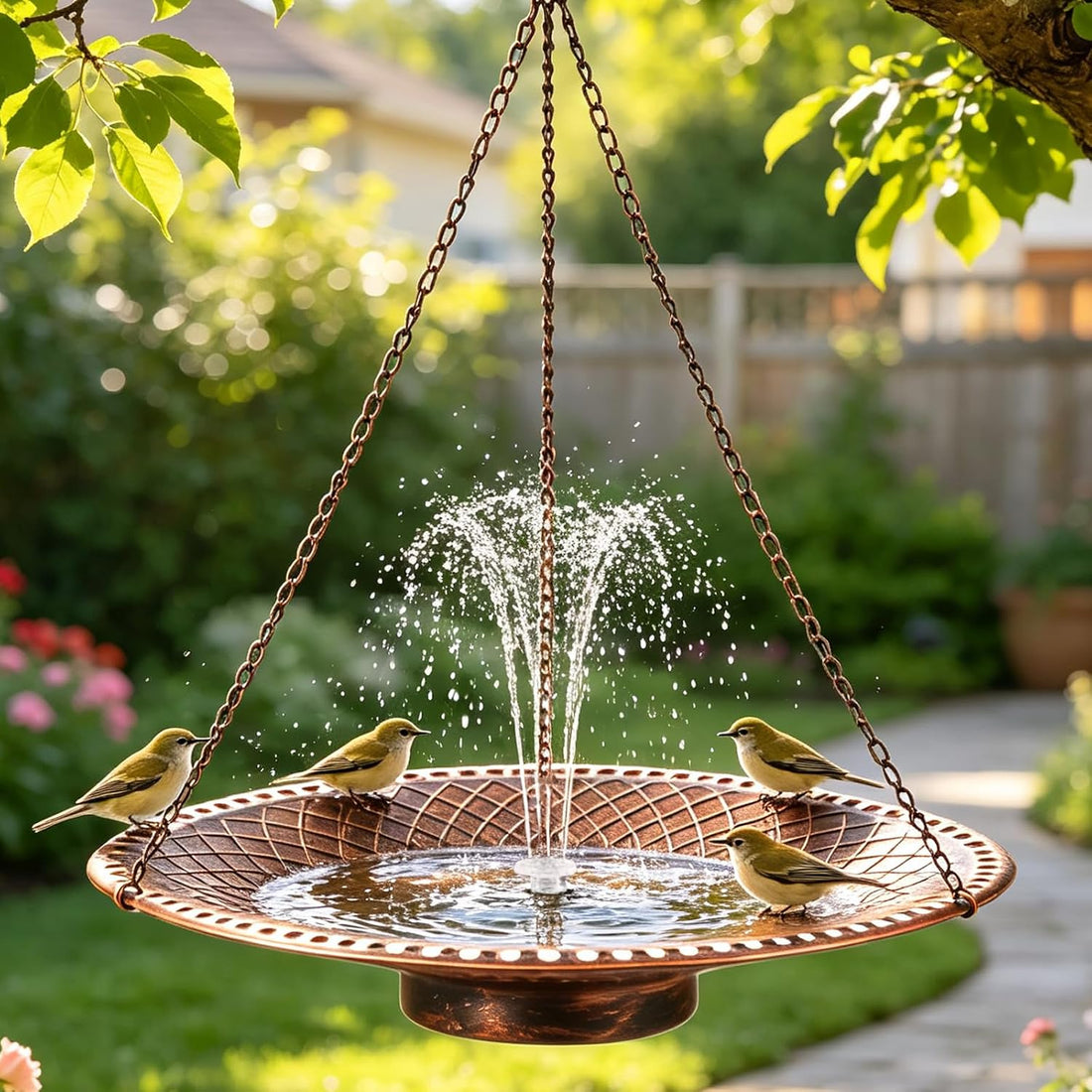 19.6" Large Hanging Bird Bath with Solar Fountain