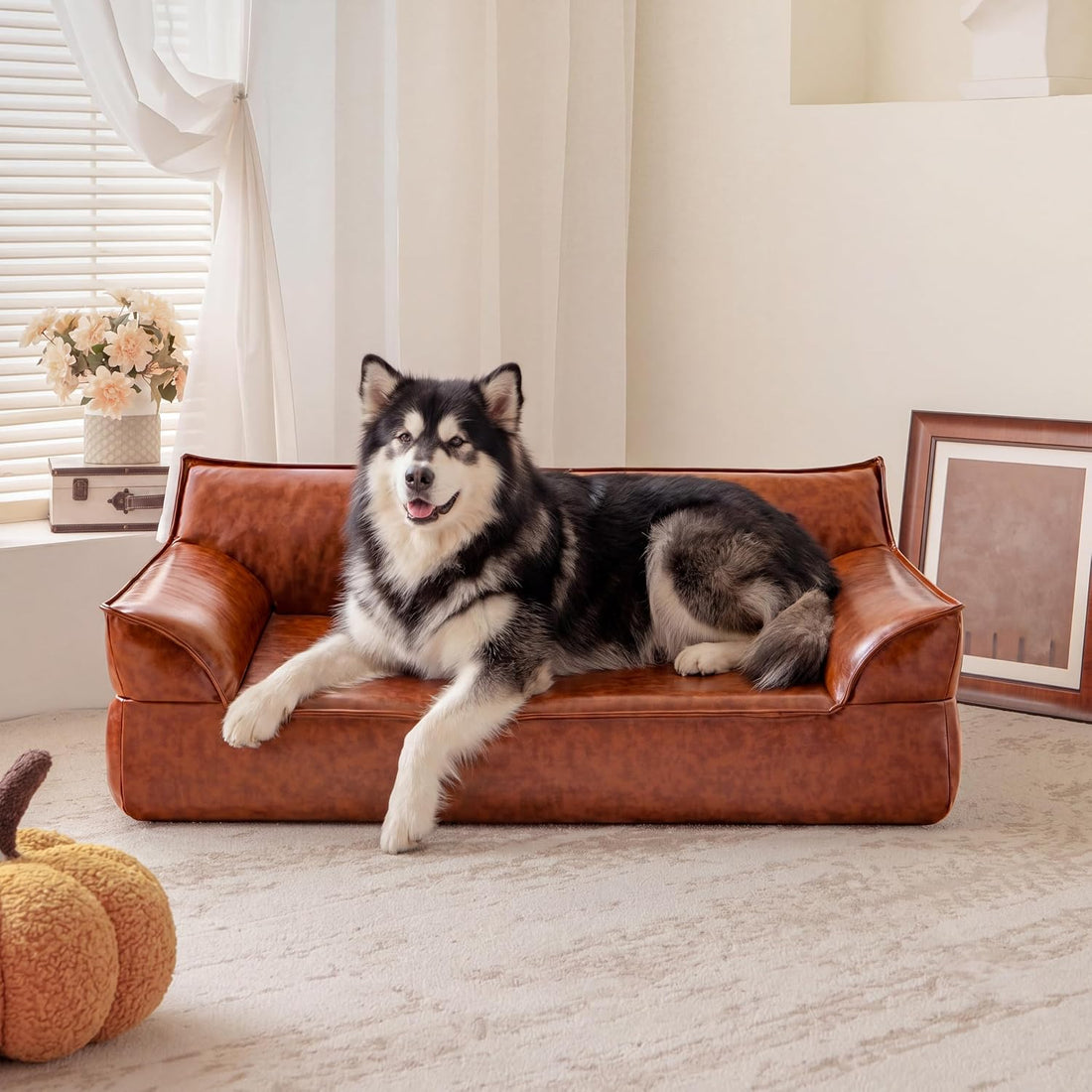 Large Leather Dog Sofa Pet Couch Bed for Medium and Large Dogs Under