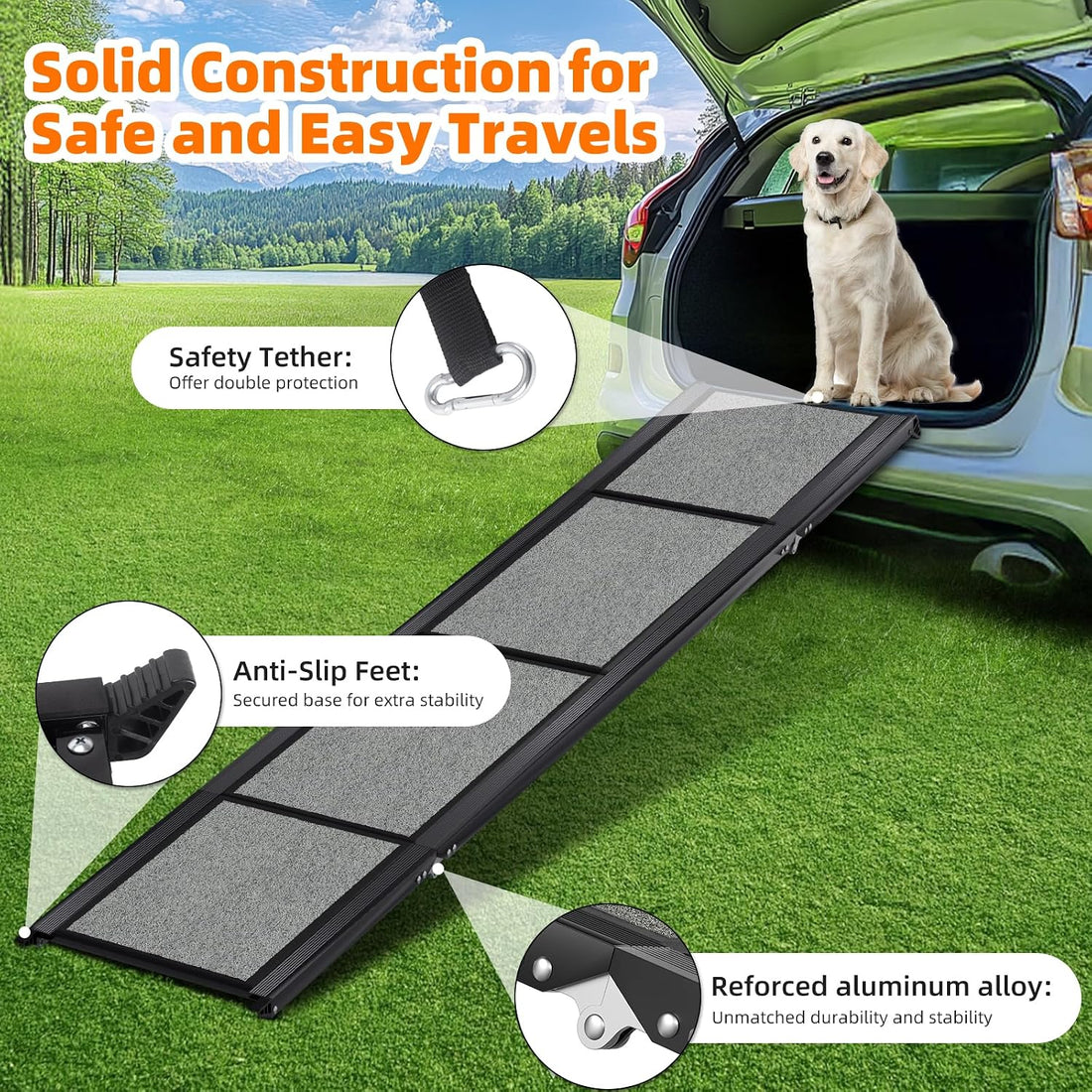 Dog Ramp for Car 𝟕𝟏”𝐱𝟐𝟎” Large Folding Pet Stair Ramps for Truck, SUV