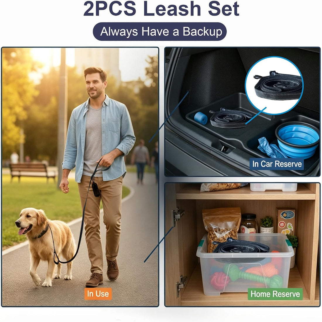 2 Pack Dog Leash, 6 FT Heavy Duty Dual Handle Reflective Leash