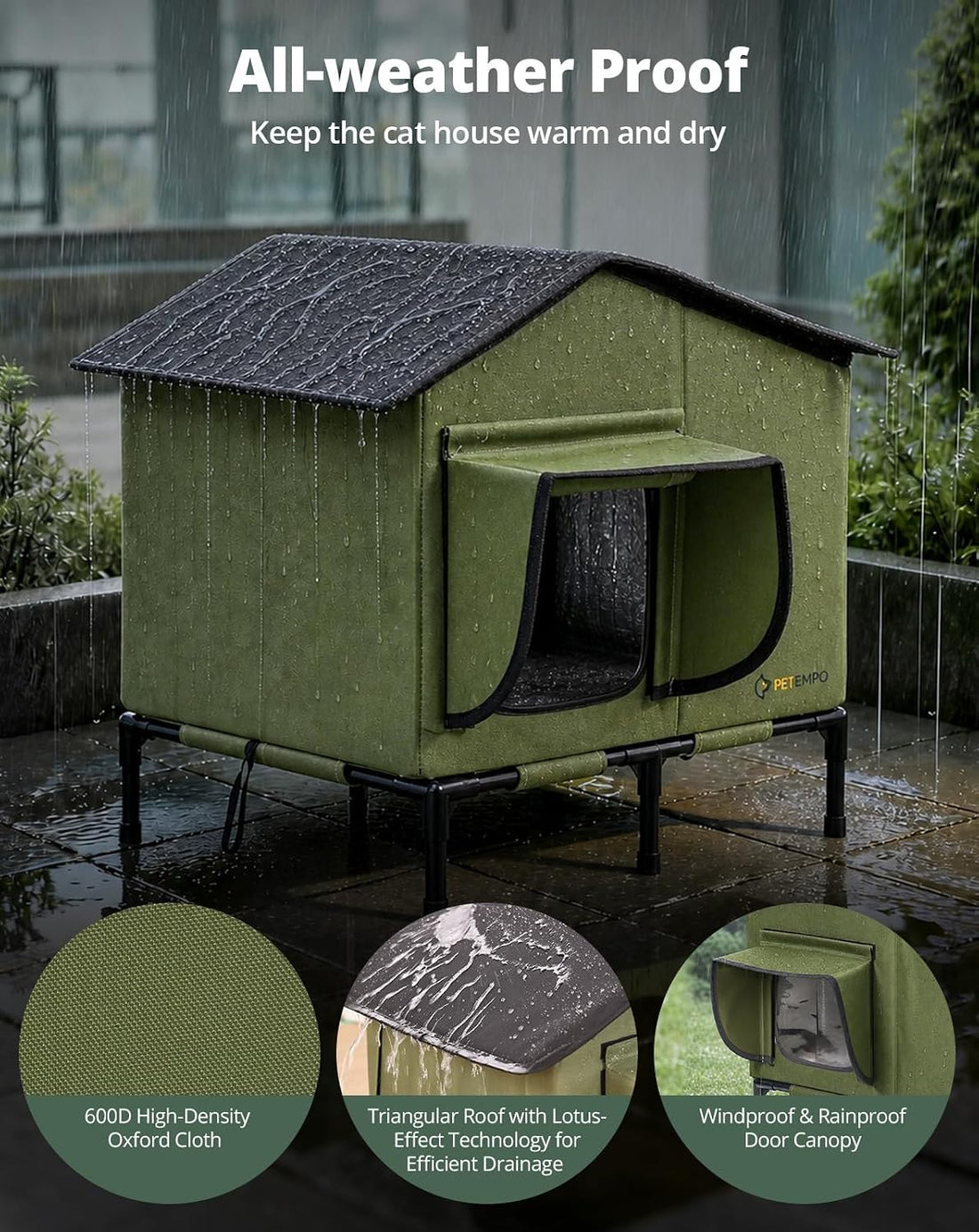 Heated Cat House for Outside Weatherproof in Winter, 20"x16"