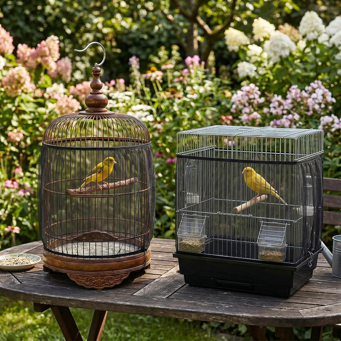 2Pcs Bird Cage Seed Catcher 73'' Adjustable Bird Cage Skirt Cover