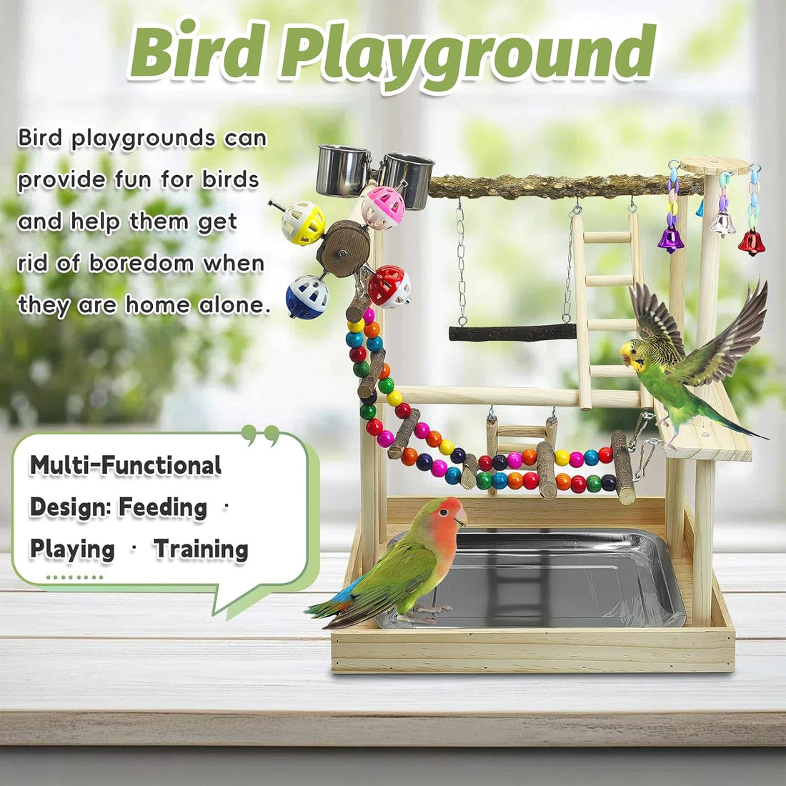 PINVNBY Bird Playground Parrot Natural Wooden Perch Stand Birds Gym