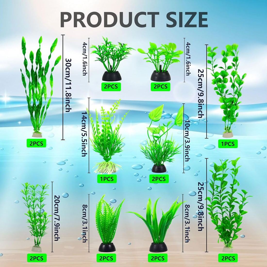 Artificial Aquarium Plants Set, Plastic Fish Tank Decorations