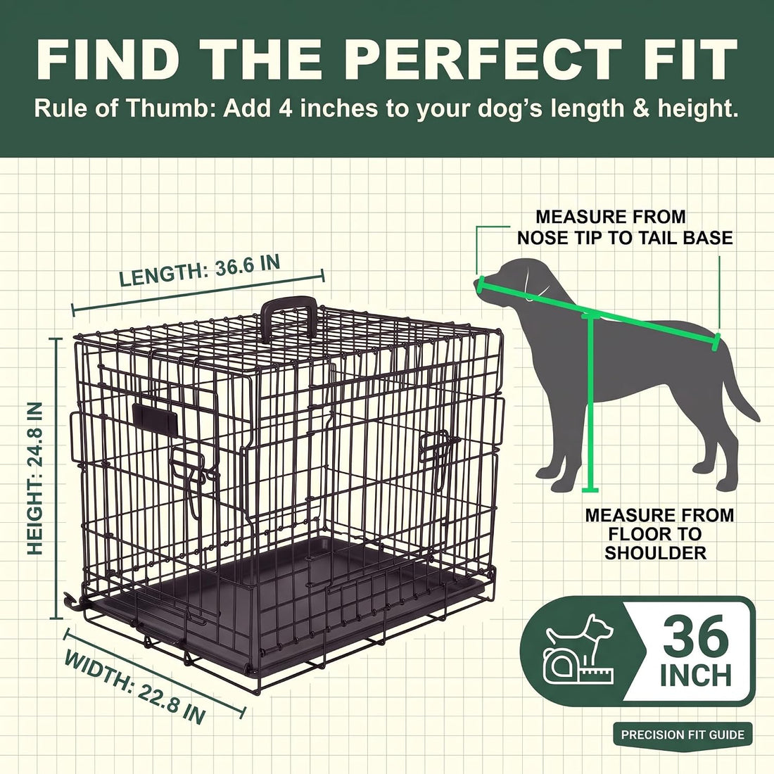 36-Inch Double Door Folding Metal Dog Crate