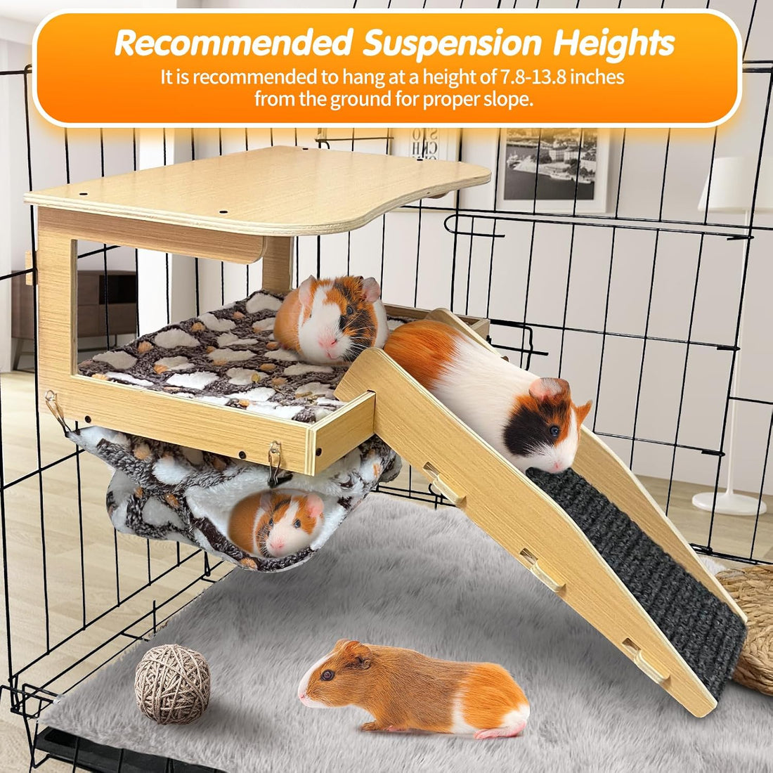 Guinea Pig Hideout，Natural Wood Removable Guinea Pig Bed