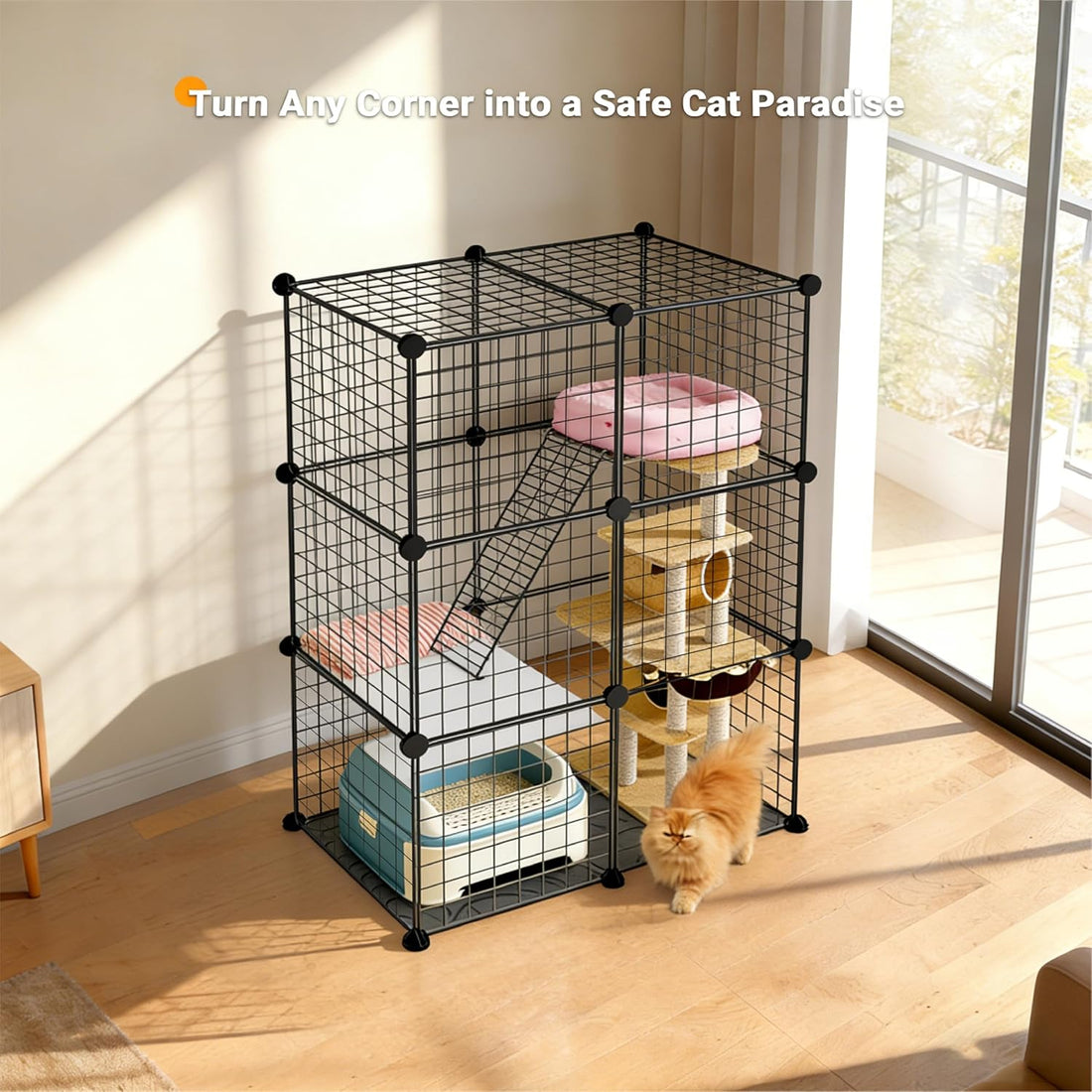 DIY Modular Cat Playpen 2x3x1 Grid | Compact Indoor Cat Enclosure