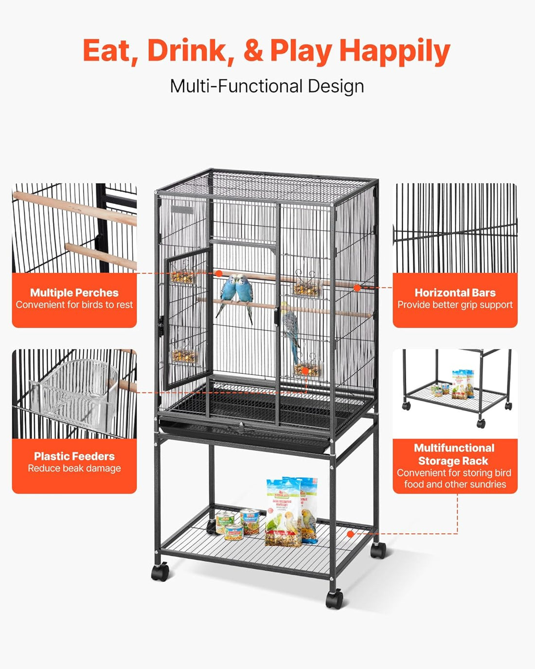 VEVOR Bird Cage, 24.6 x 16.7 x 53.9 inch, Flat Top