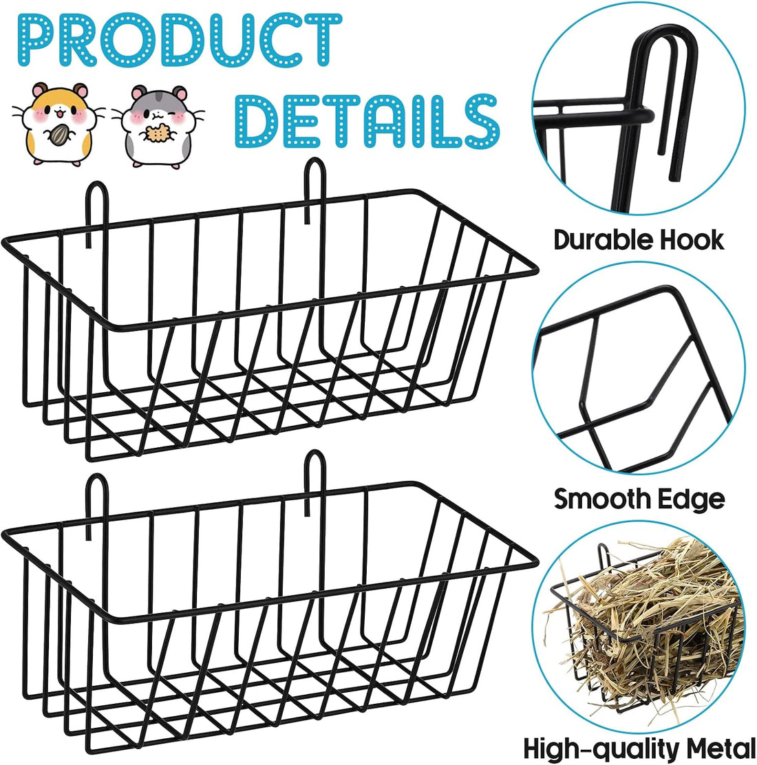 Therwen 4 Pcs Rabbit Hay Feeder Guinea Pig Heavy Duty Metal Frame Hay