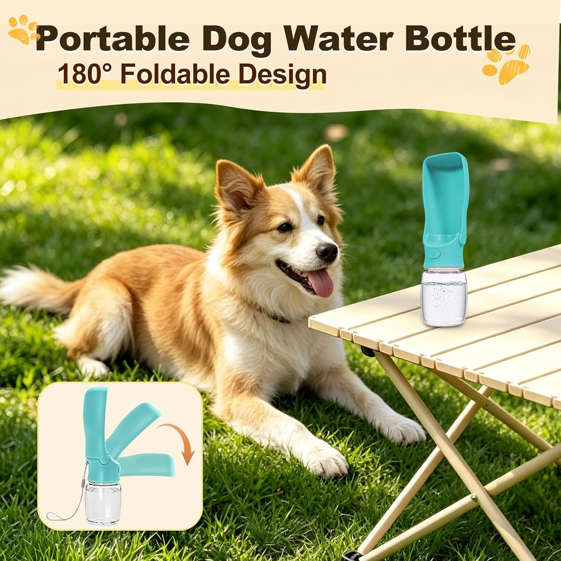 Foldable Dog Water Bottle, 12 oz Portable Pet Dispenser