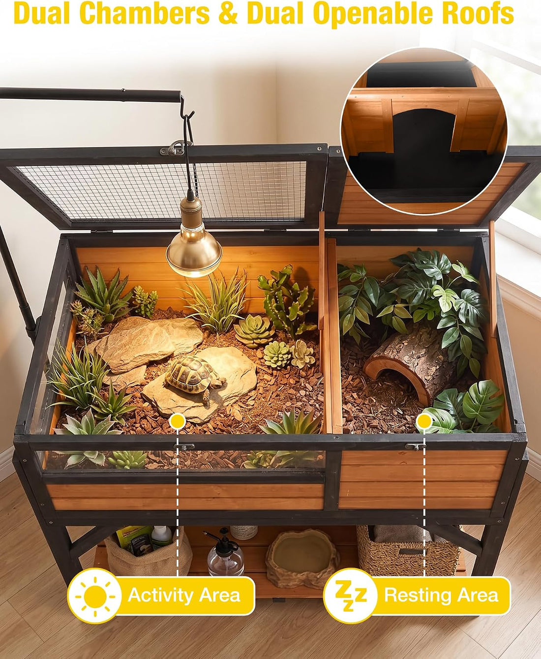 Tortoise Enclosure & Habitat Wooden Turtle Table with Lamp Stand