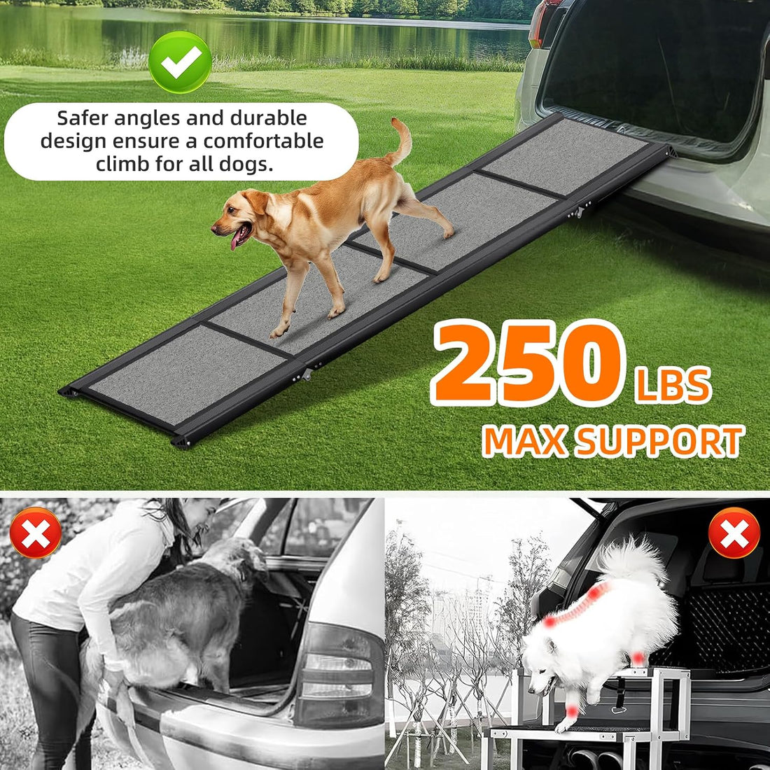 Dog Ramp for Car 𝟕𝟏”𝐱𝟐𝟎” Large Folding Pet Stair Ramps for Truck, SUV