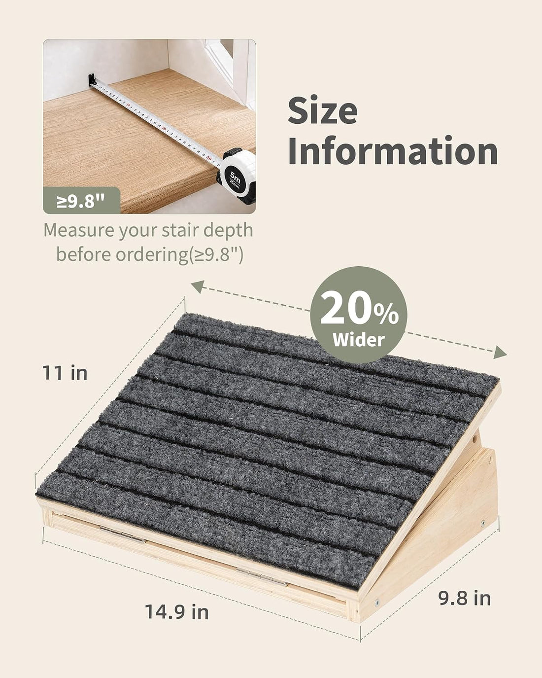 Dog Ramp for Stairs Adjustable, Non-Slip Wooden Pet Steps