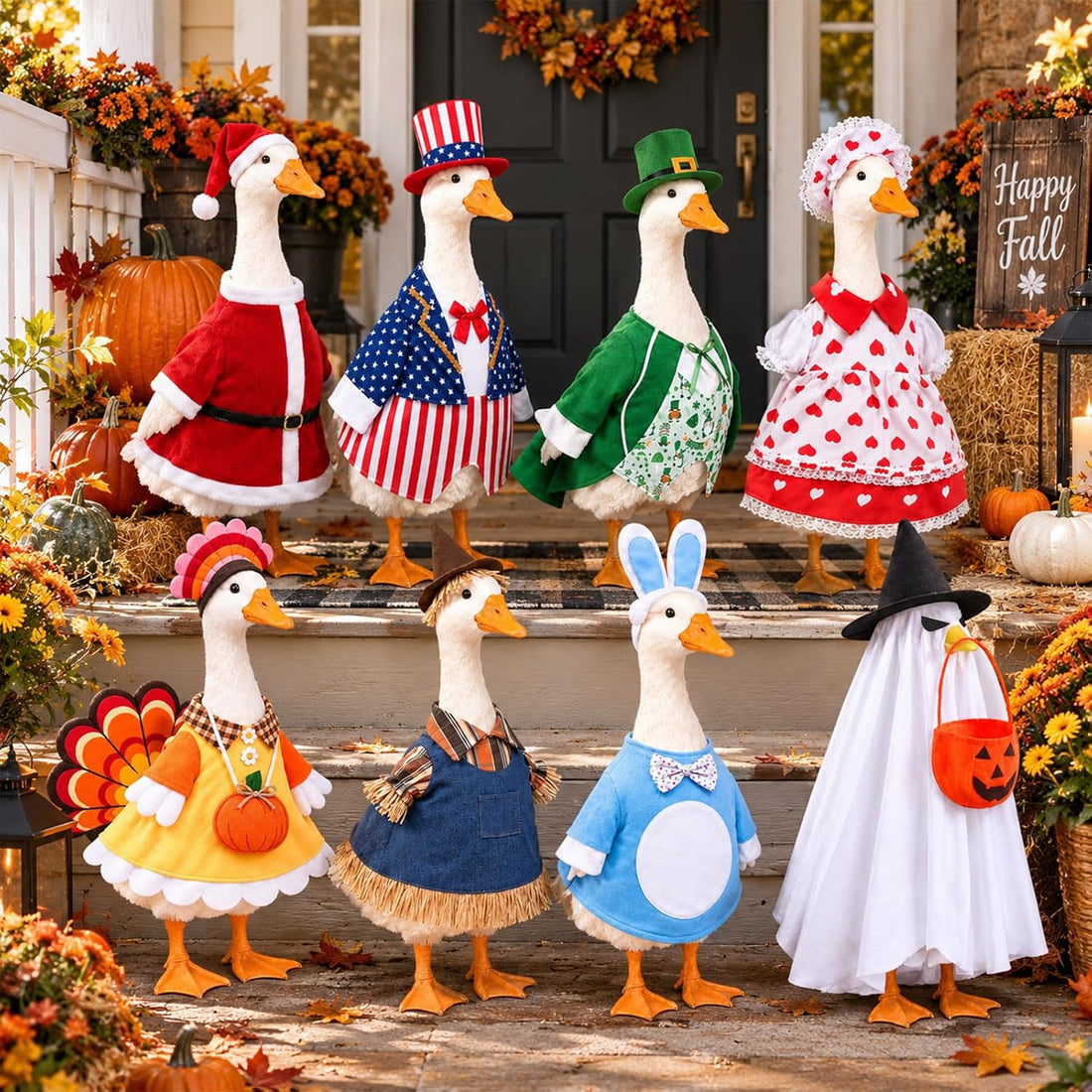 8 Set Holiday Porch Goose Outfits 23 inch All Seasons Goose Clothes
