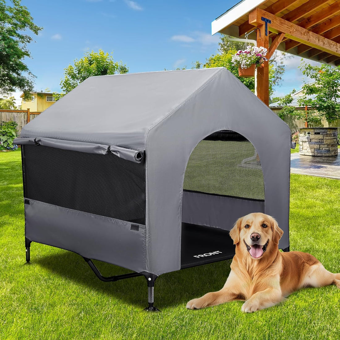 Summertrail 42" Large Dog House Outdoor Indoor with Breathable Mesh