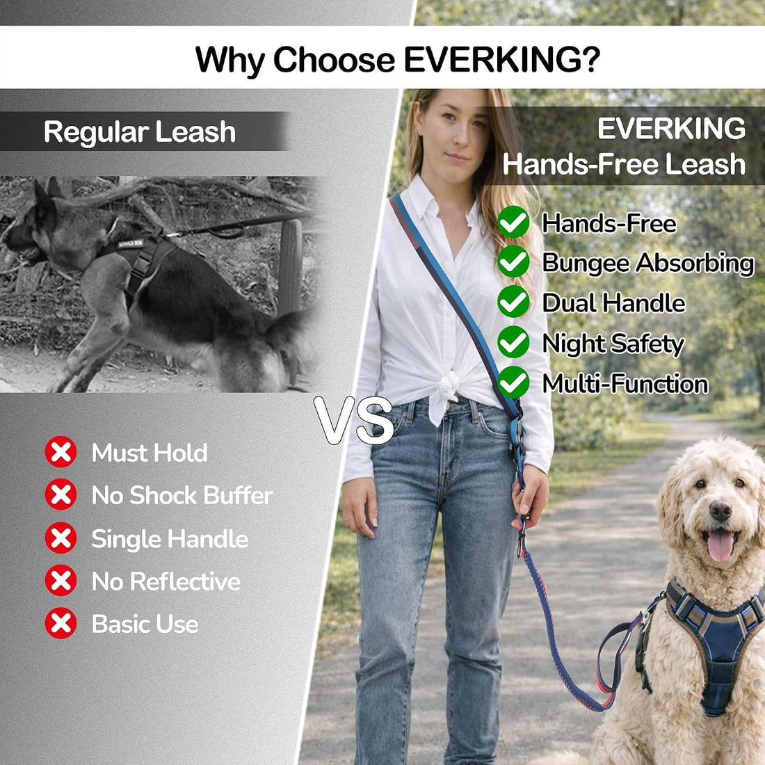 EVERKING Hands-Free Dog Leash with Waist Belt for Running & Walking