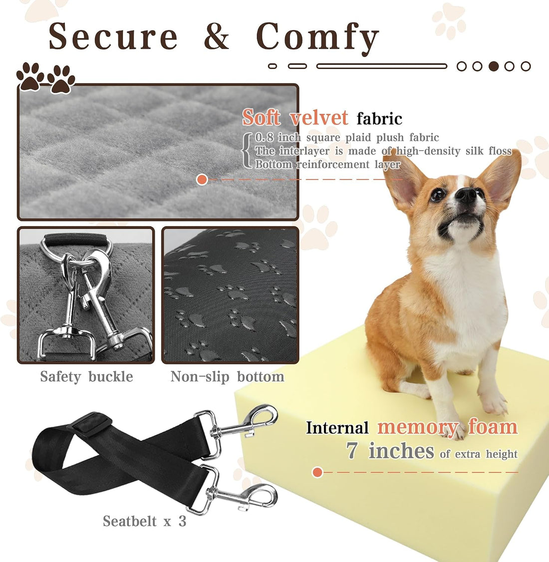 Dog Booster Car Seat for Small/Medium Dogs up to 30 lbs,Interior 7