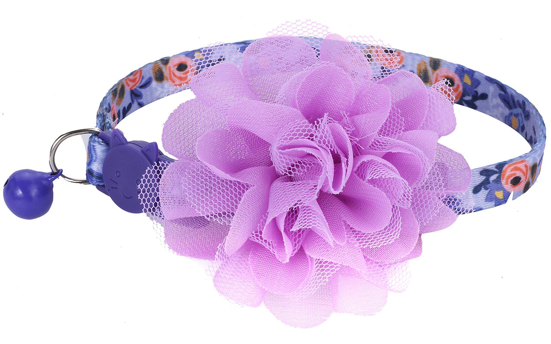 BoomBone Floral Cat Collar with Removable Purple Flower