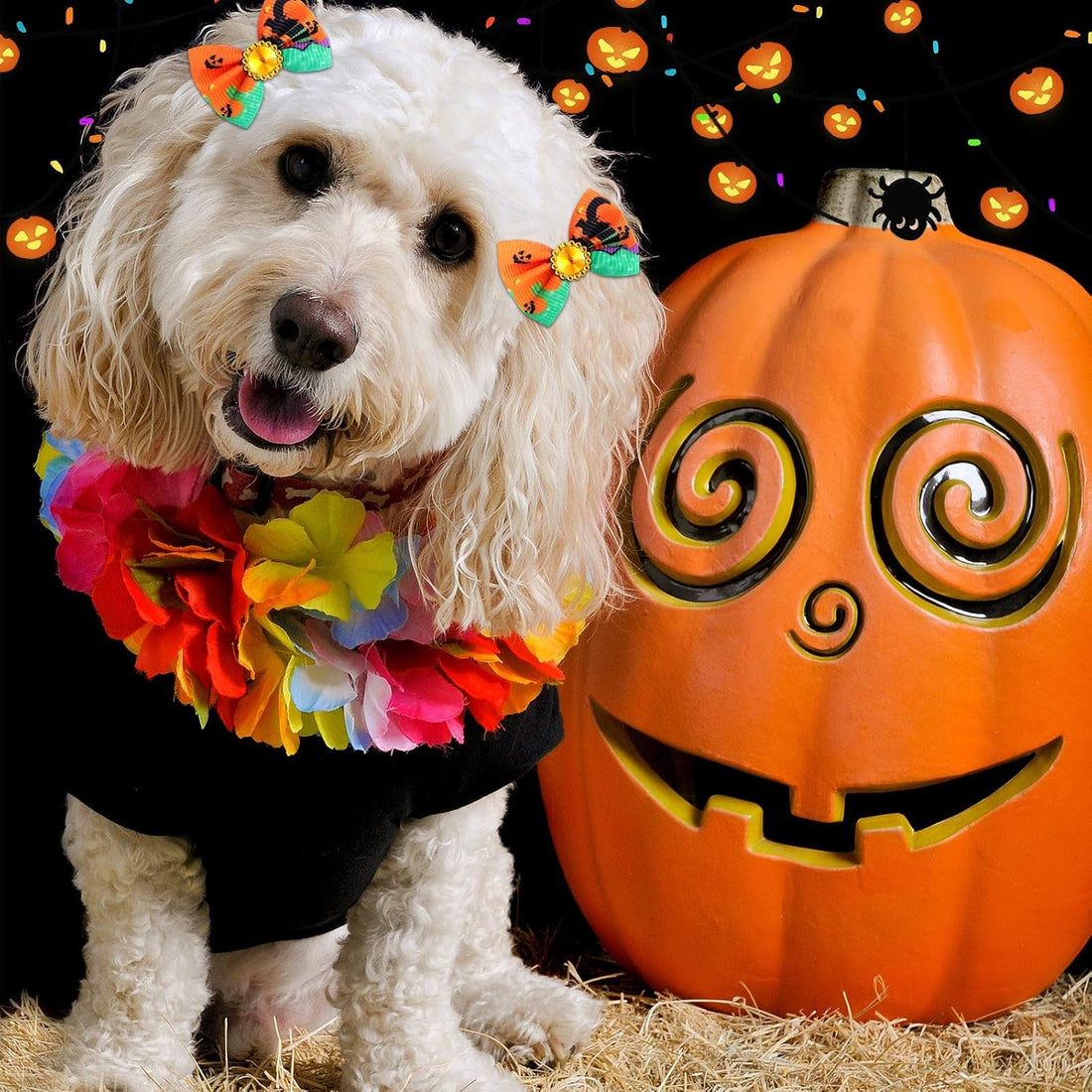 Tondiamo 100 Pack Halloween Dog Hair Bows Ghost Pattern Rubber Bands